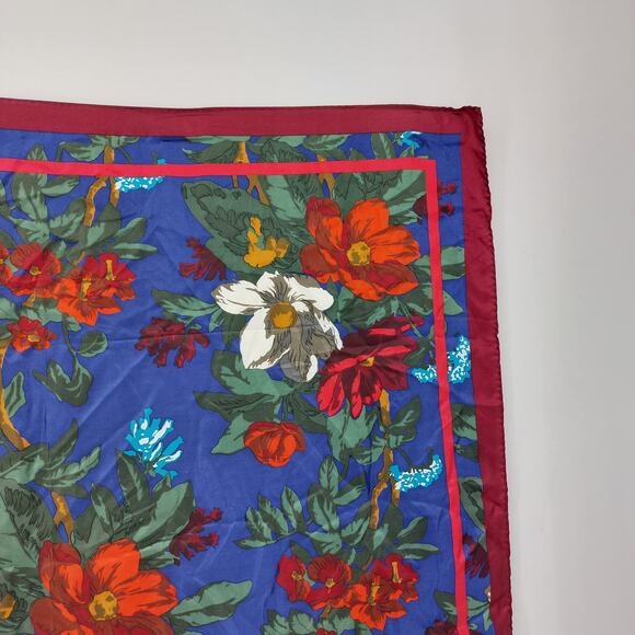 Perry Ellis Silk Floral Flower Scarf 35x35 Japan Red Blue - Picture 10 of 12